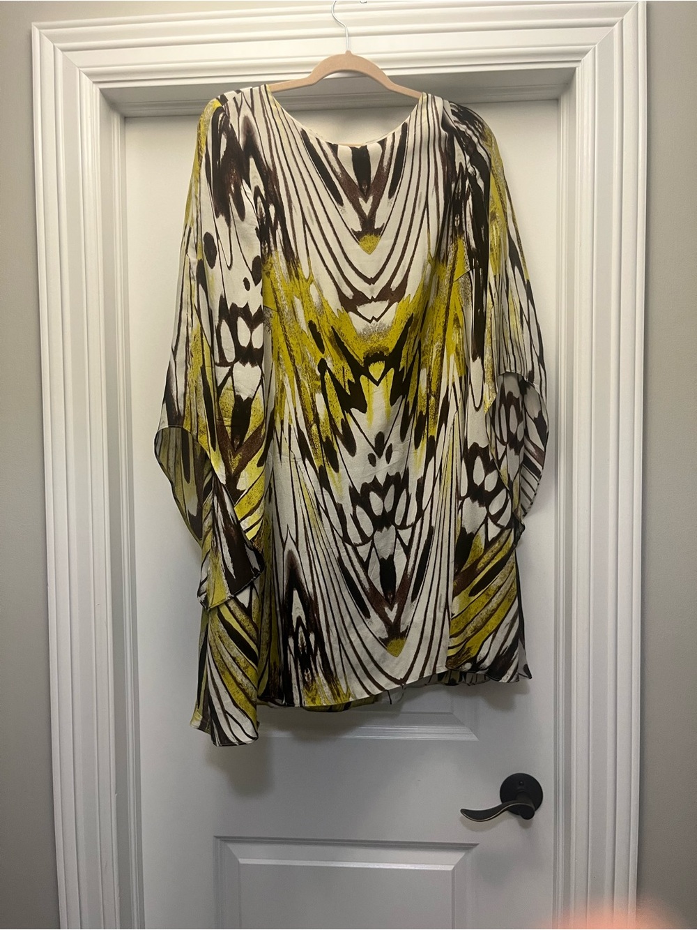leifsdottir Yellow Black Cream Abstract Midi Dress